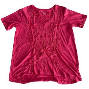 Karyn Seo Tonal Embroidered Tee - Pink - Size Large